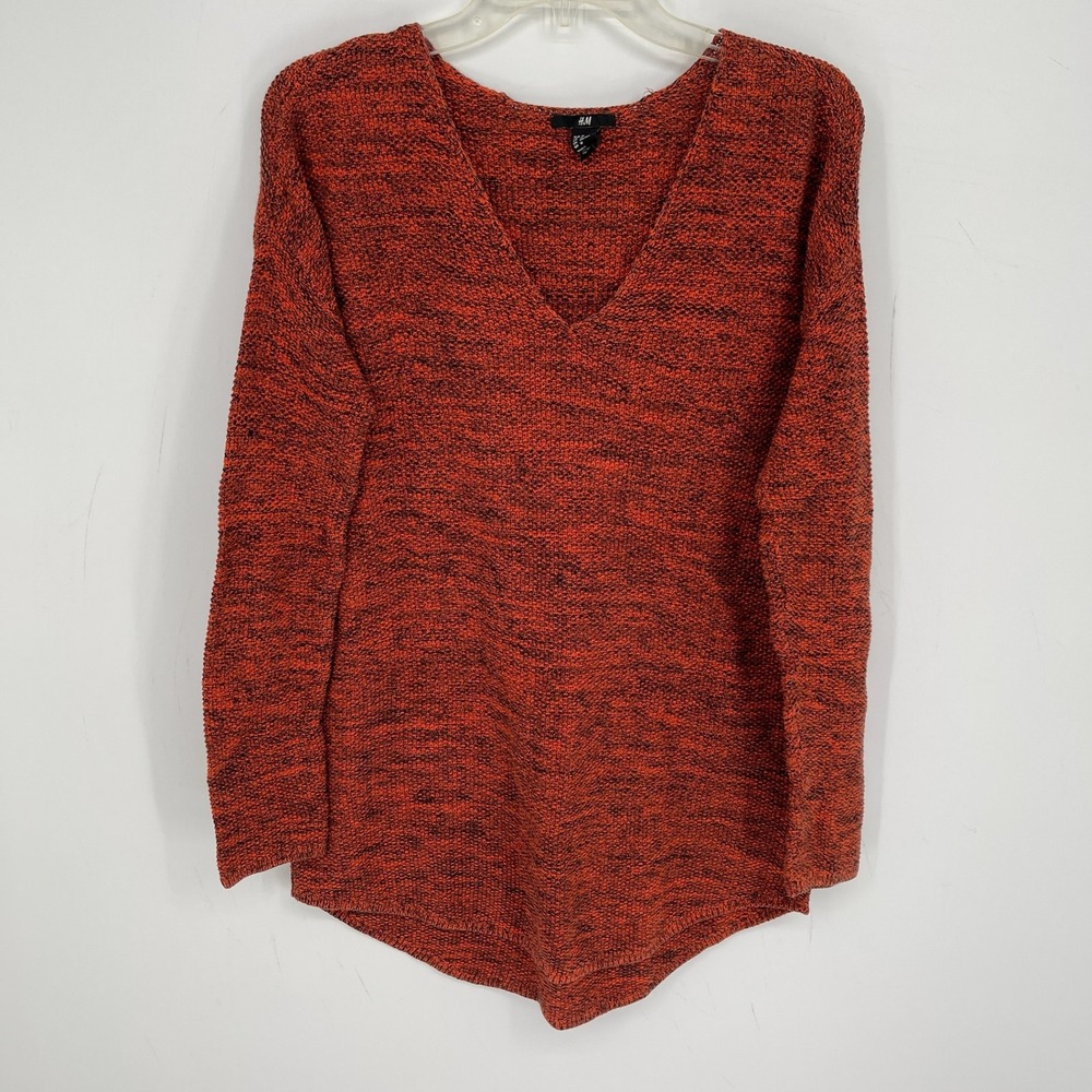 H&M Women's Orange Marled V-Neck Long Sleeve Knit Tunic Sweater Size M